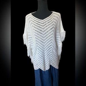 Alberto Makali White Silk Blend Chevron Fringe Shrug